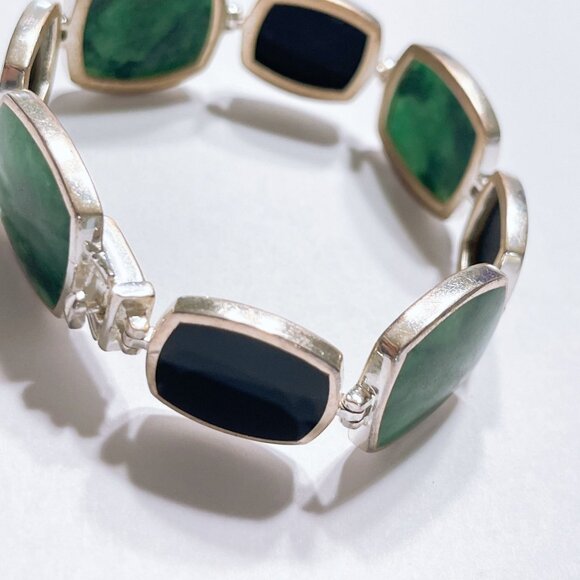 Vin Jewelry - Sterling Silver Green & Black Stone Link Bracelet